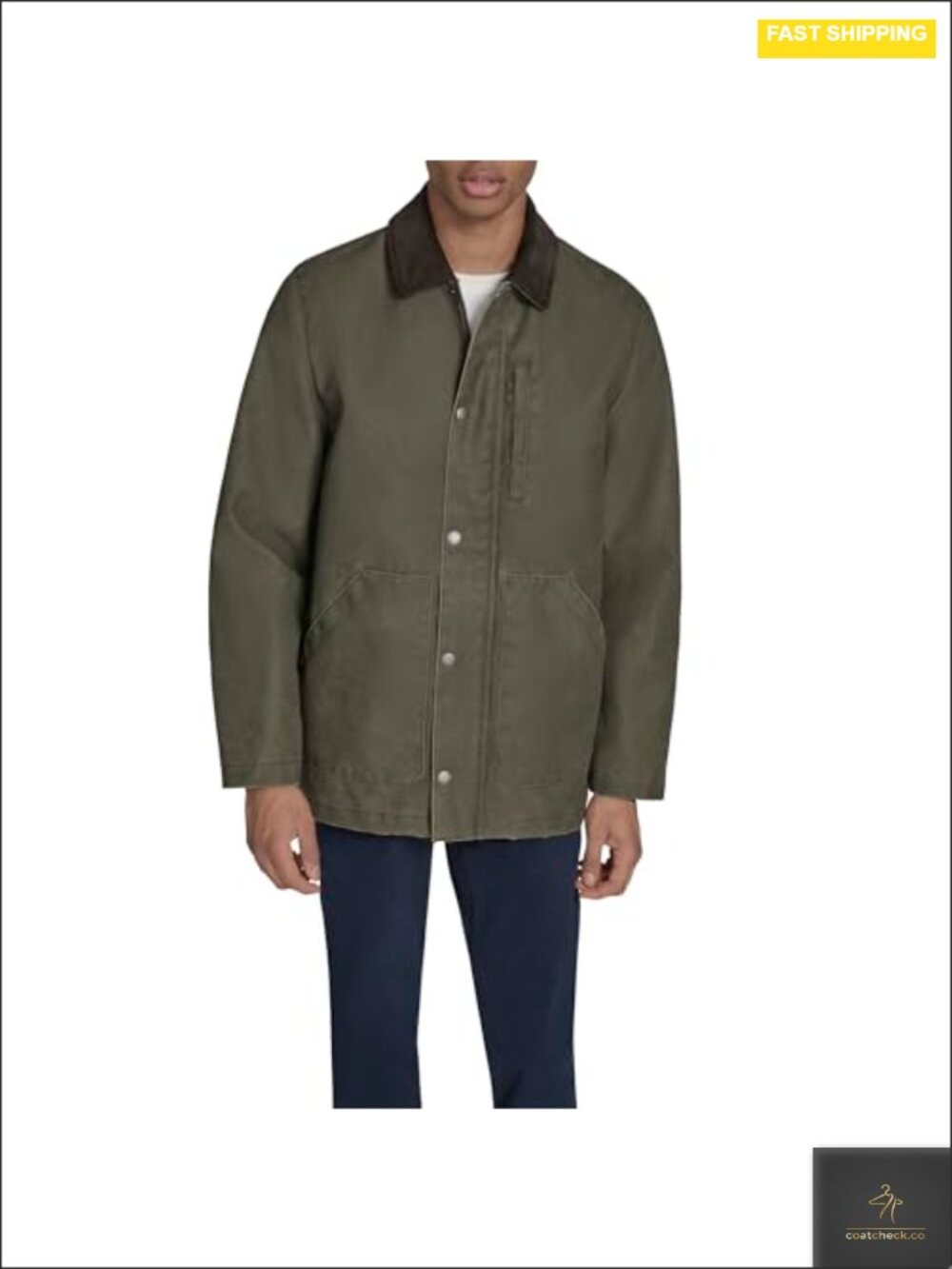Men's Barn Jacket with Corduroy Collar Heavyweight Polyester Snap Front Zip